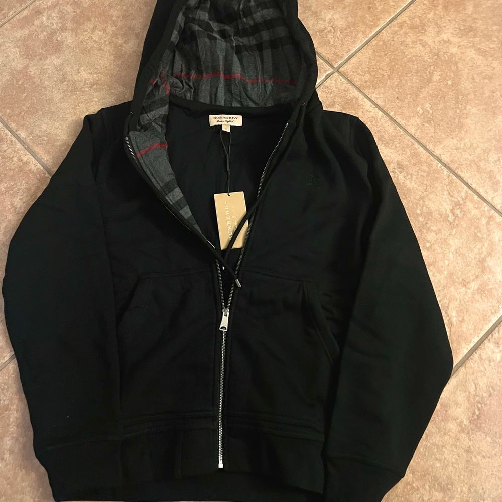 Burberry Black Zip-Up Hoodie Size Medium